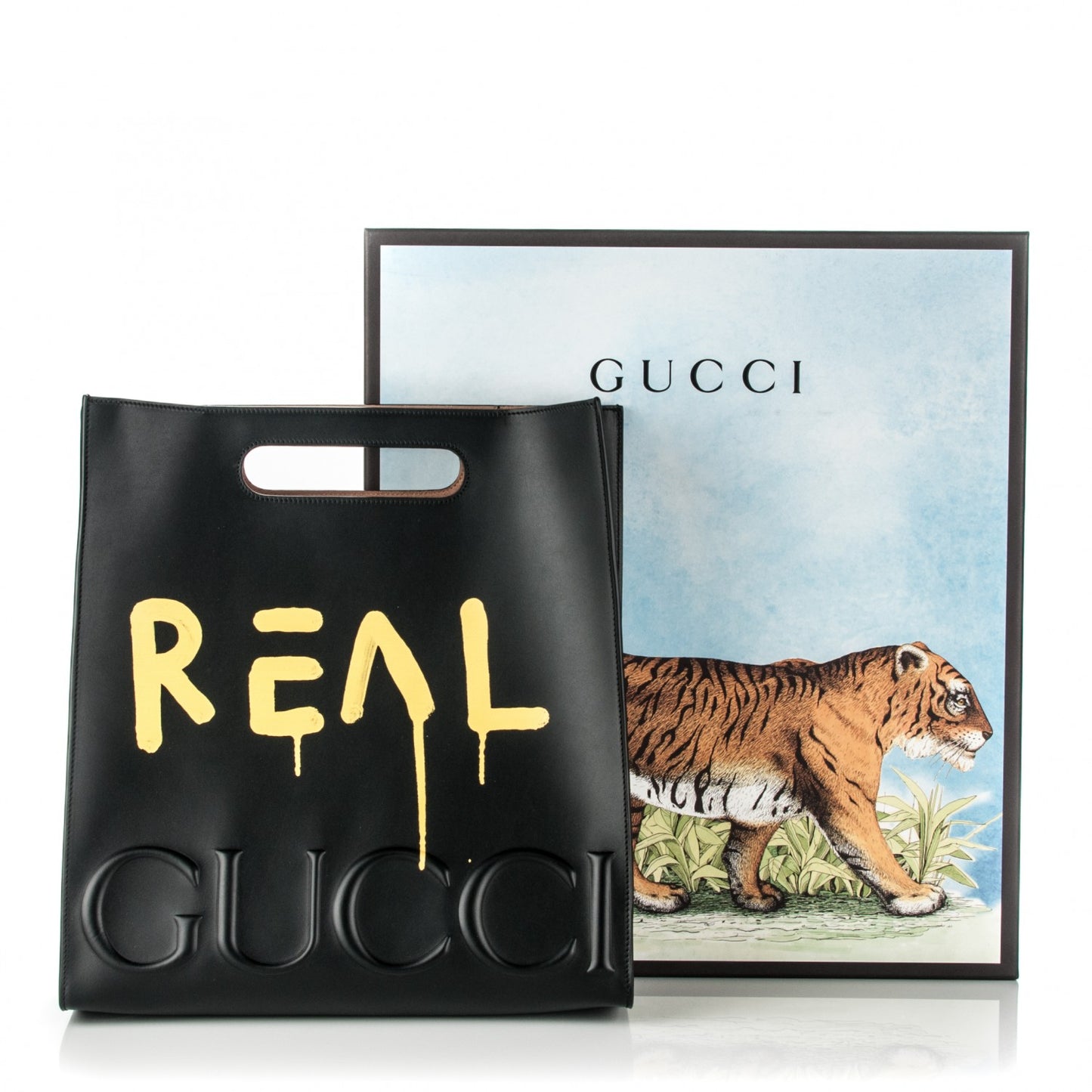 Calfskin GucciGhost Real Medium XL Tote Black Yellow