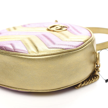 Gucci Metallic Calfskin Matelasse Mini GG Marmont Round Shoulder Bag Gold Pink 9 of 10