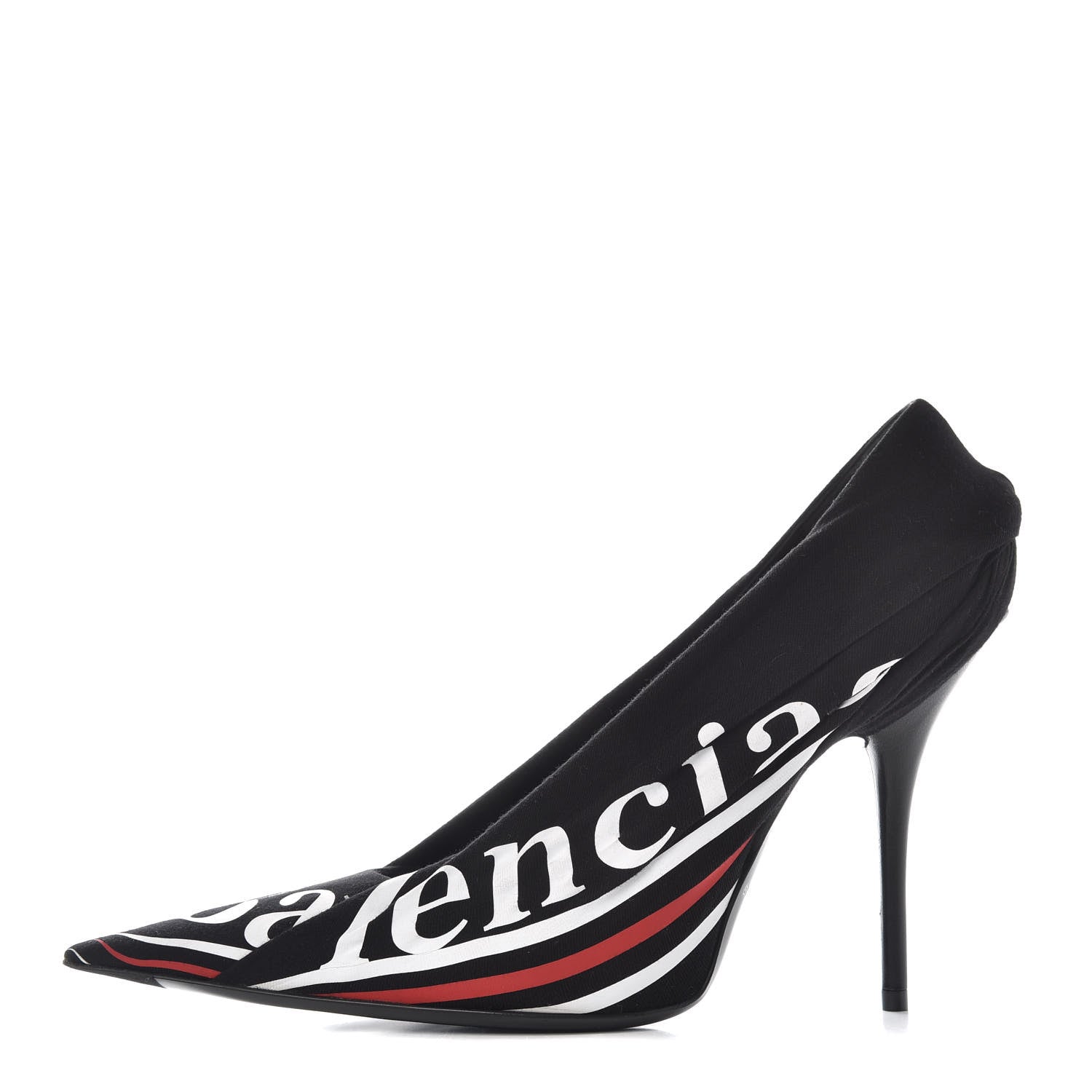 Balenciaga Jersey Crepe Political Campaign Logo Knife 115 Pointed Pumps 39 Black White Rouge 1 of 11