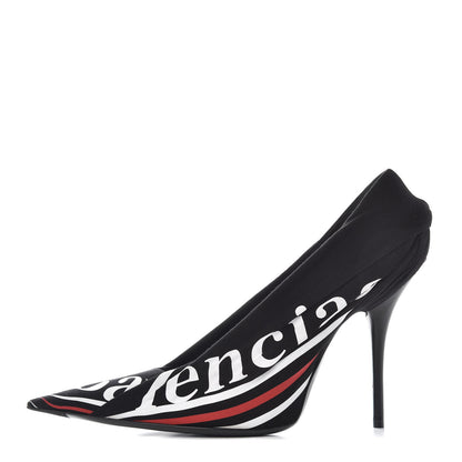 Balenciaga Jersey Crepe Political Campaign Logo Knife 115 Pointed Pumps 39 Black White Rouge 1 of 11