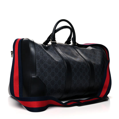 Gucci Soft GG Supreme Monogram Appia Calfskin Web Medium Carry On Duffle Bag Black Grey 3 of 12