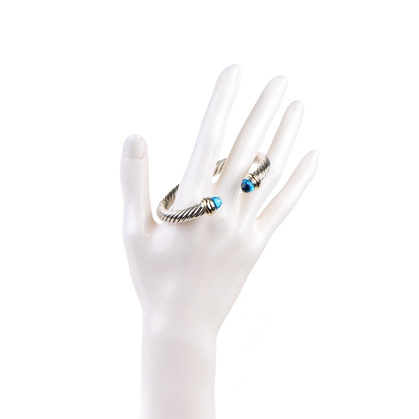 Sterling Silver 14K Yellow Gold Blue Topaz 7mm Cable Classics Bracelet