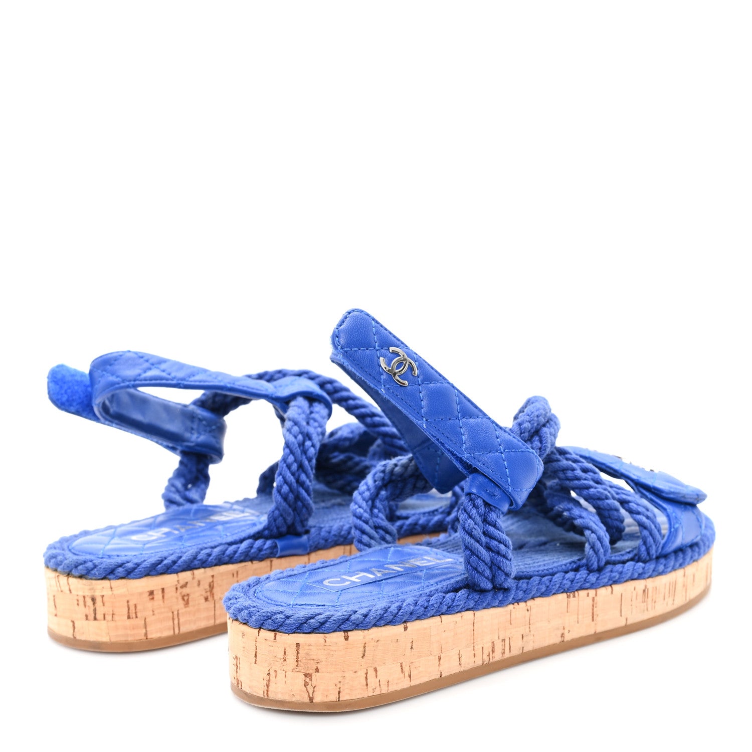 Chanel Cord Lambskin Quilted Logo Sandals 37 Blue 5 of 10