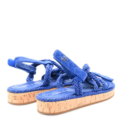 Chanel Cord Lambskin Quilted Logo Sandals 37 Blue 5 of 10
