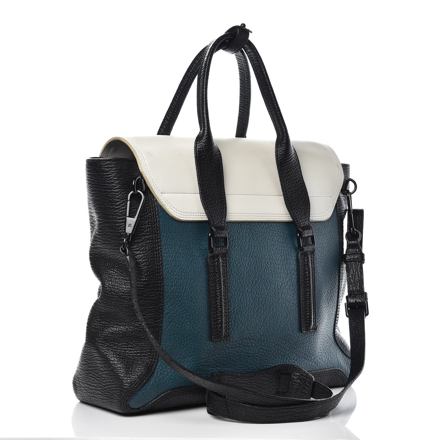 3.1 Textured Calfskin Colorblock Large Pashli Satchel Dark Teal