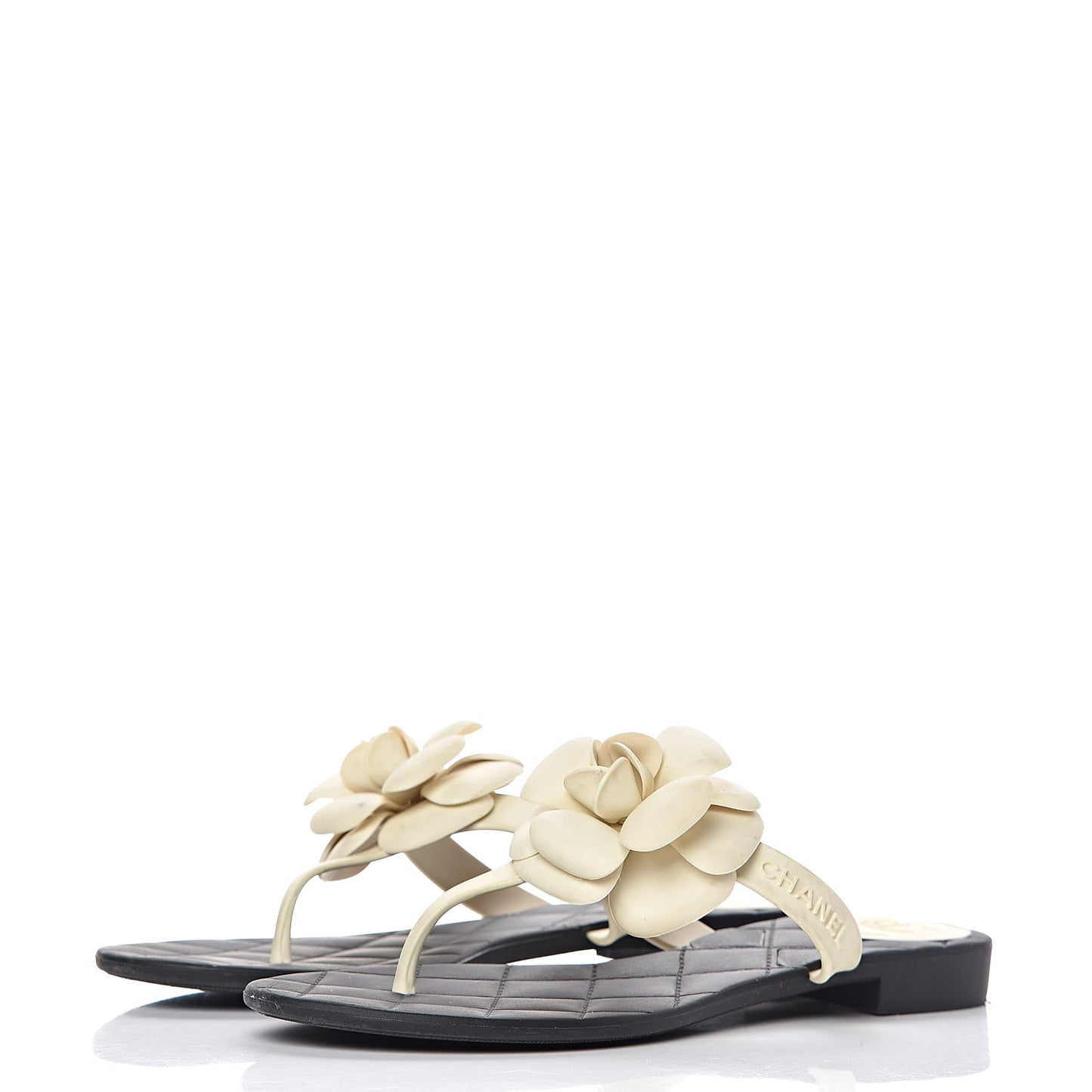 Jelly Quilted Camellia Thong Sandals 39 Black White