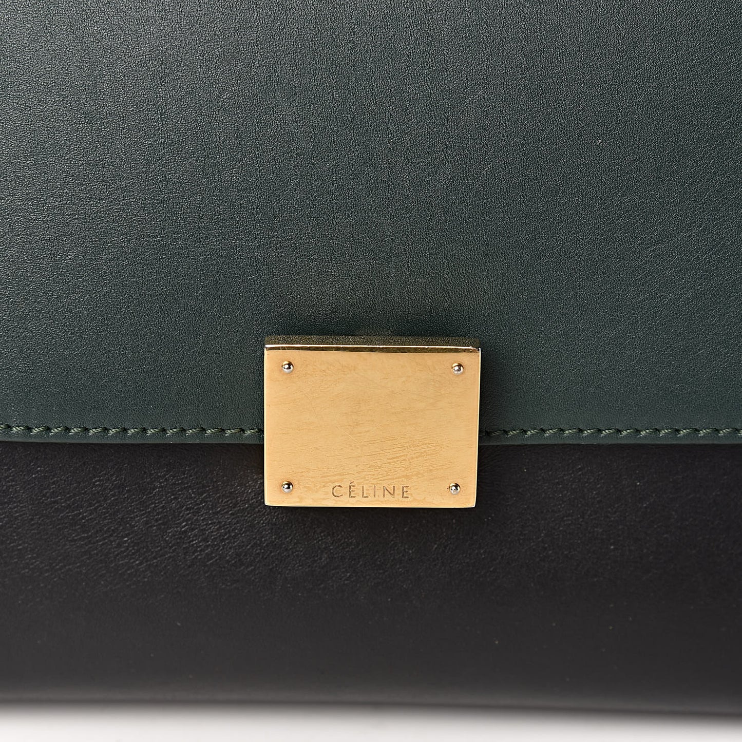 Smooth Calfskin Medium Bi-Color Trapeze Bottle Green Black