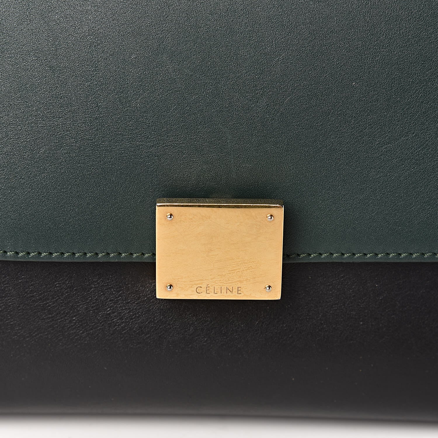 Celine Smooth Calfskin Medium Bi-Color Trapeze Bottle Green Black 10 of 16