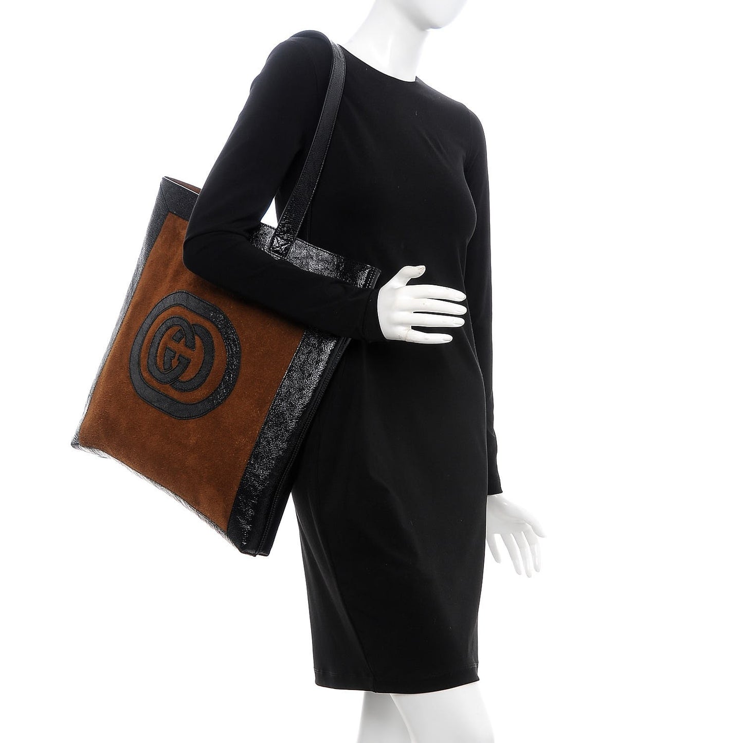 Suede Large Ophidia Vertical Shopping Tote Chestnut