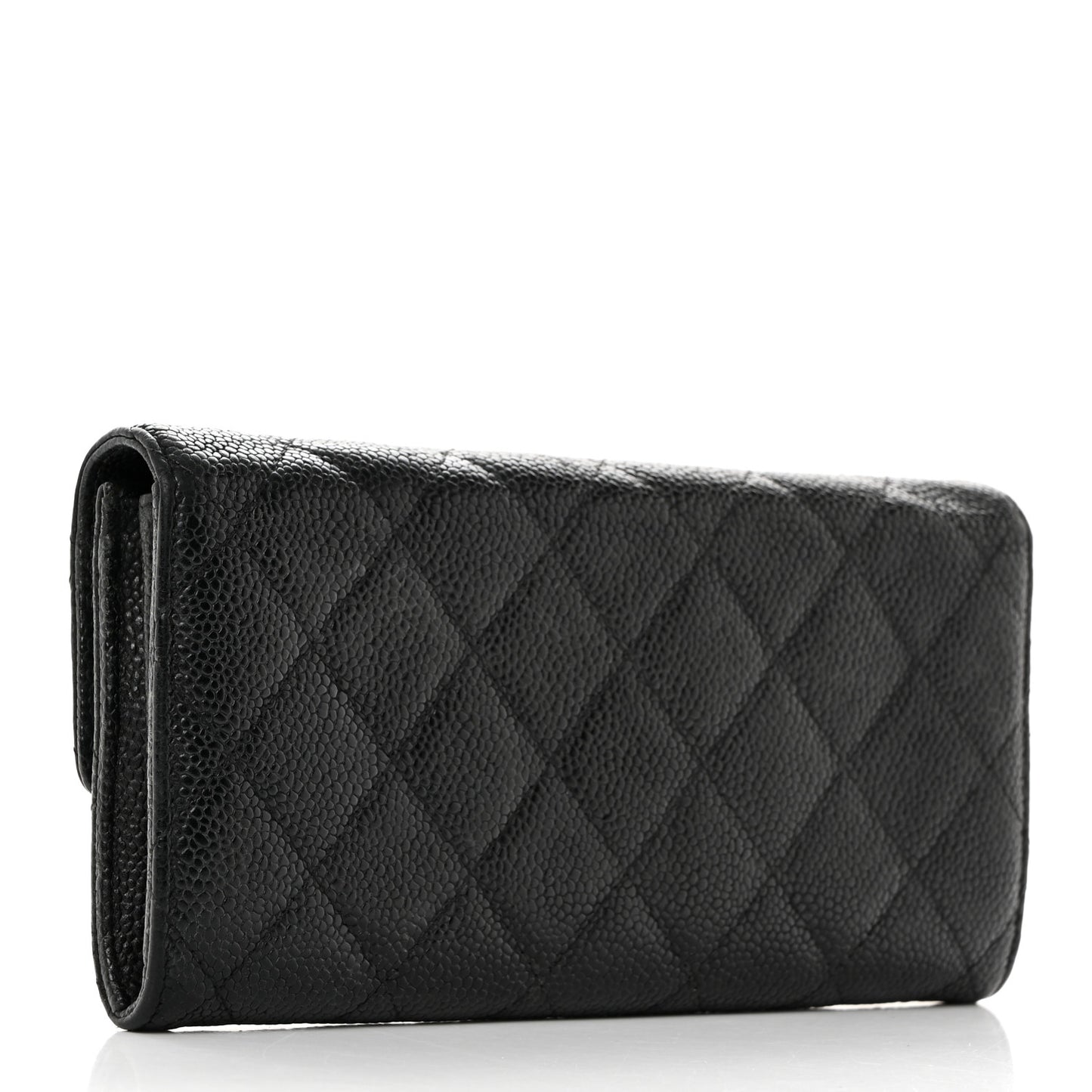Caviar Quilted Large Gusset Flap Wallet Black
