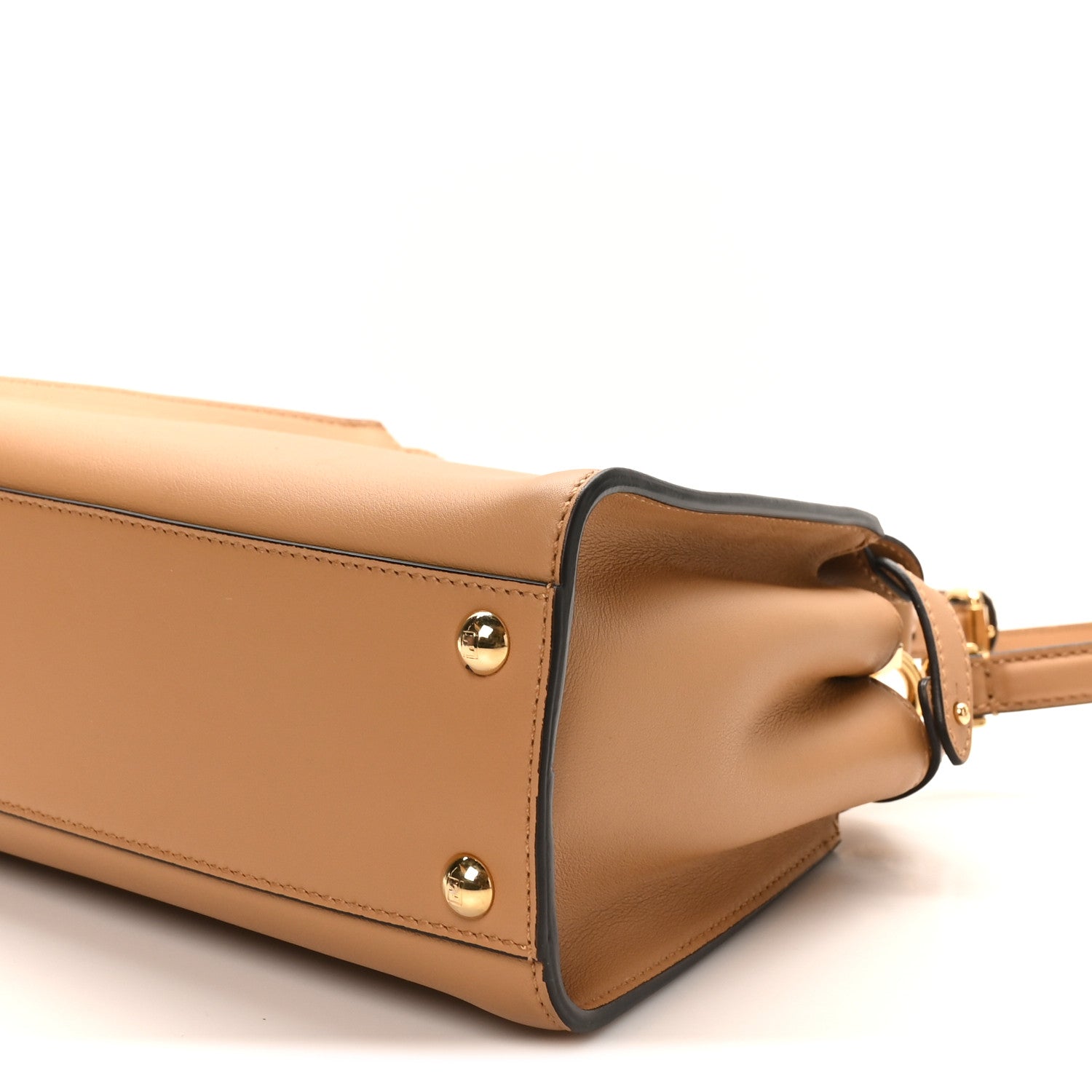 Fendi Vitello Seta Nappa FF Embossed Mini Peekaboo Iconic Satchel Miele Scuro Miele Scuro 9 of 10