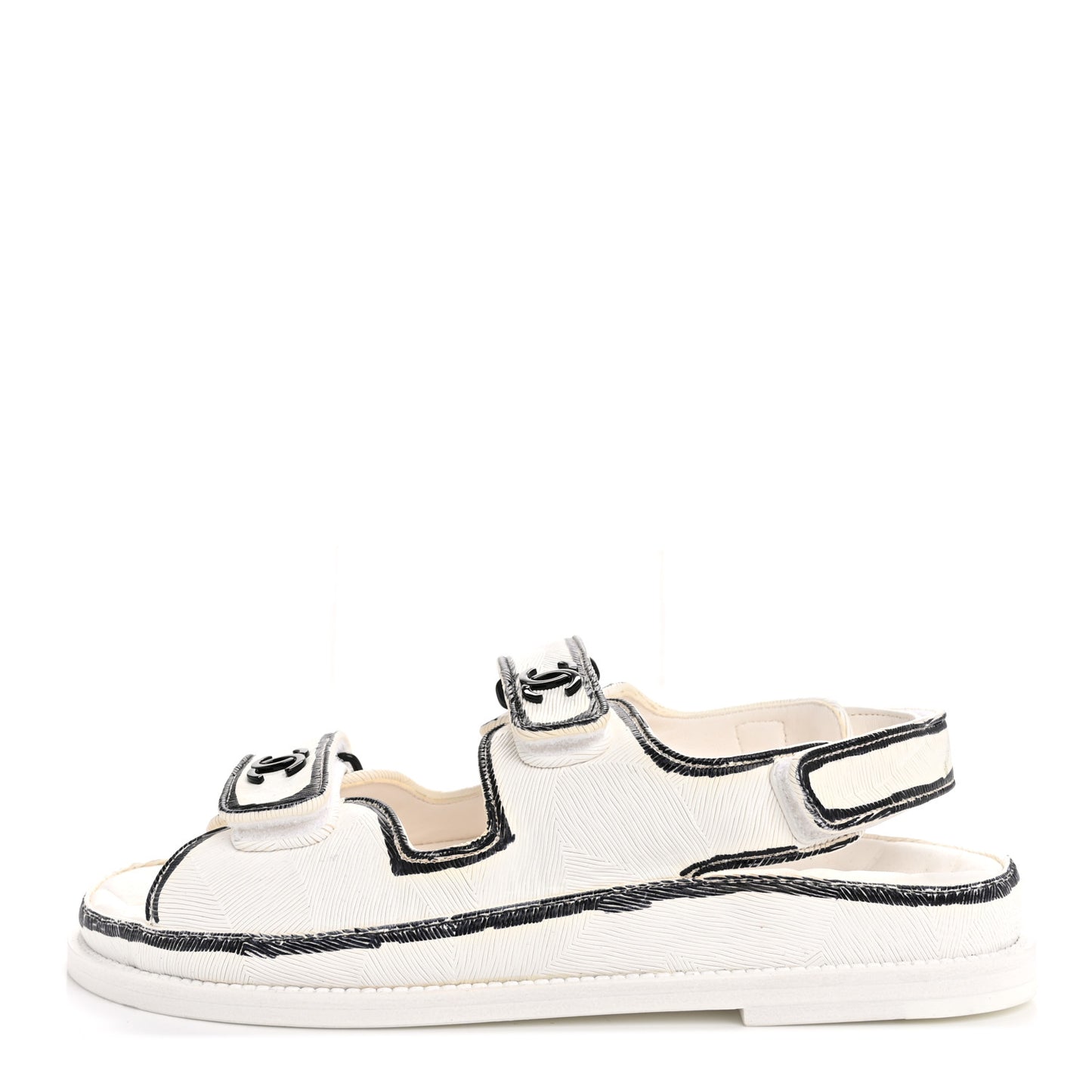 Calfskin Printed Velcro Dad Sandals 38 White Black
