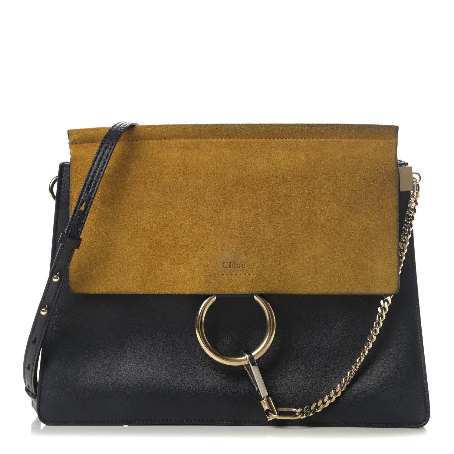 Chloe Suede Calfskin Medium Faye Shoulder Bag Full Blue Mustard 1 of 16