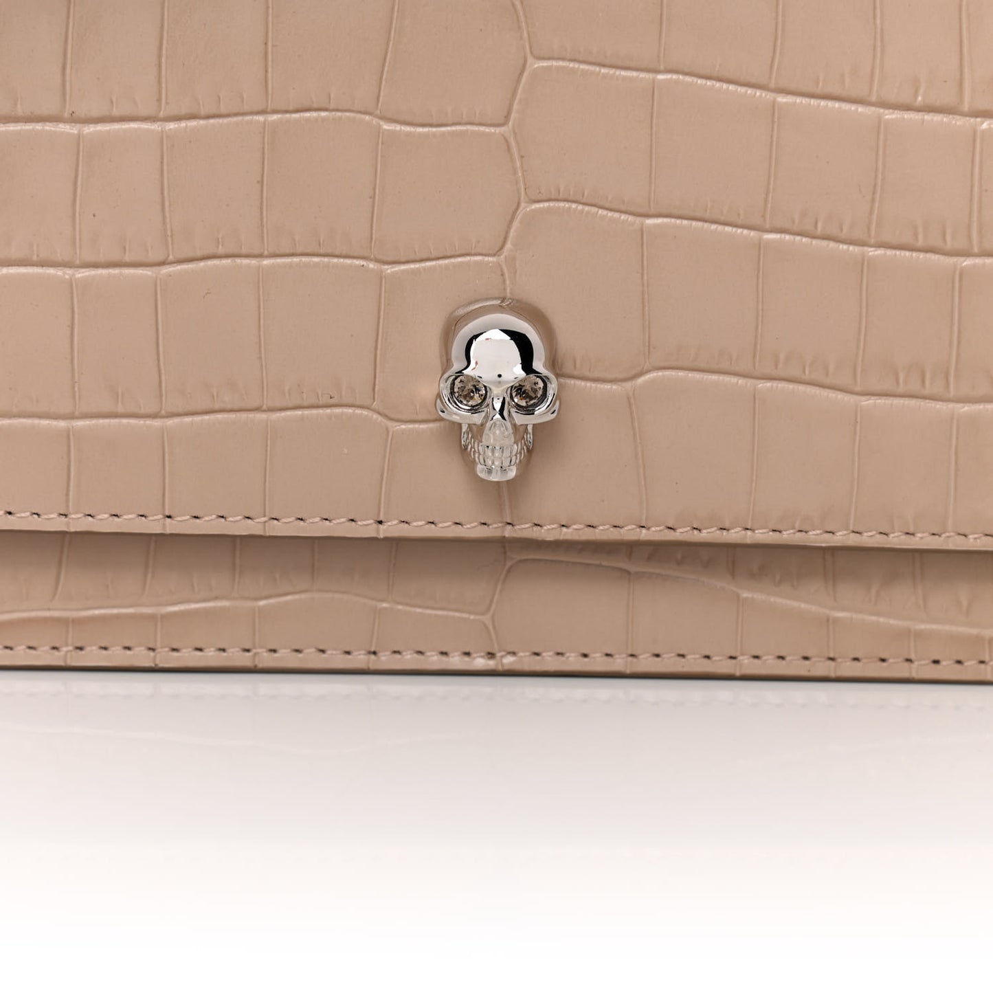 Calfskin Crocodile Embossed Skull Mini Crossbody Bag Beige