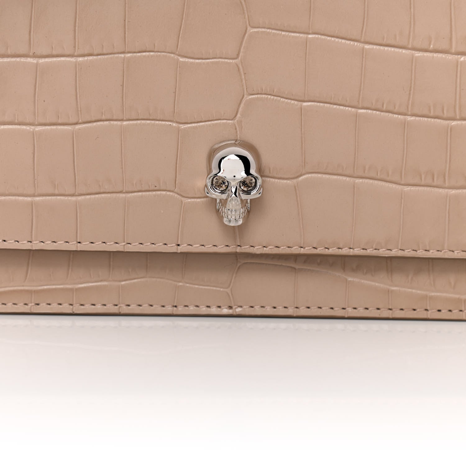 Alexander McQueen Calfskin Crocodile Embossed Skull Mini Crossbody Bag Beige 8 of 10