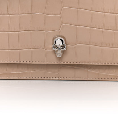 Alexander McQueen Calfskin Crocodile Embossed Skull Mini Crossbody Bag Beige 8 of 10