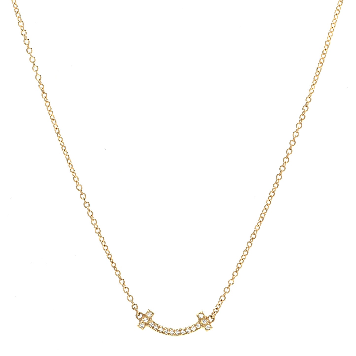 18K Yellow Gold Diamond Mini T Smile Pendant Necklace