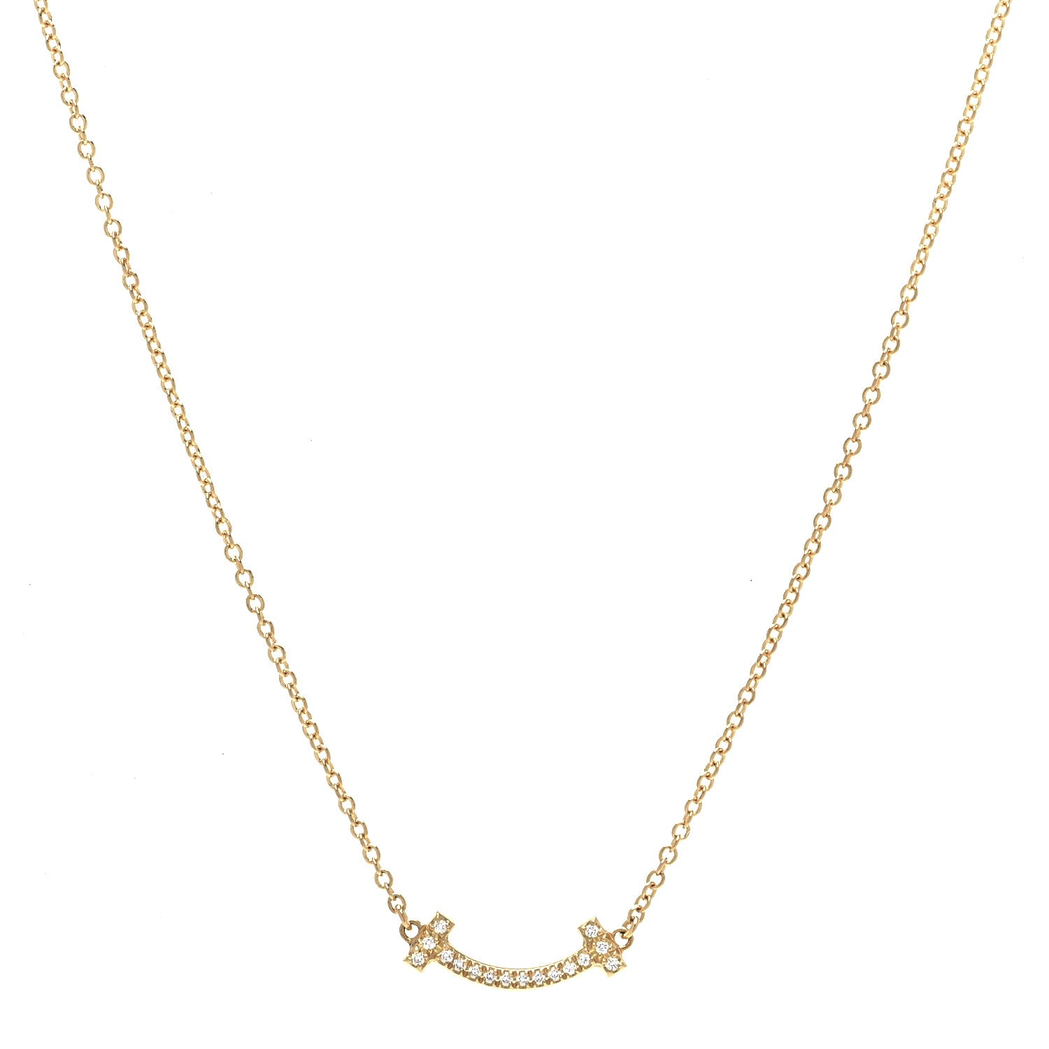 Tiffany 18K Yellow Gold Diamond Mini T Smile Pendant Necklace 1 of 5
