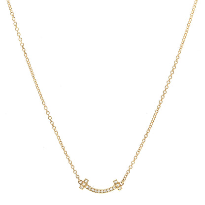 Tiffany 18K Yellow Gold Diamond Mini T Smile Pendant Necklace 1 of 5