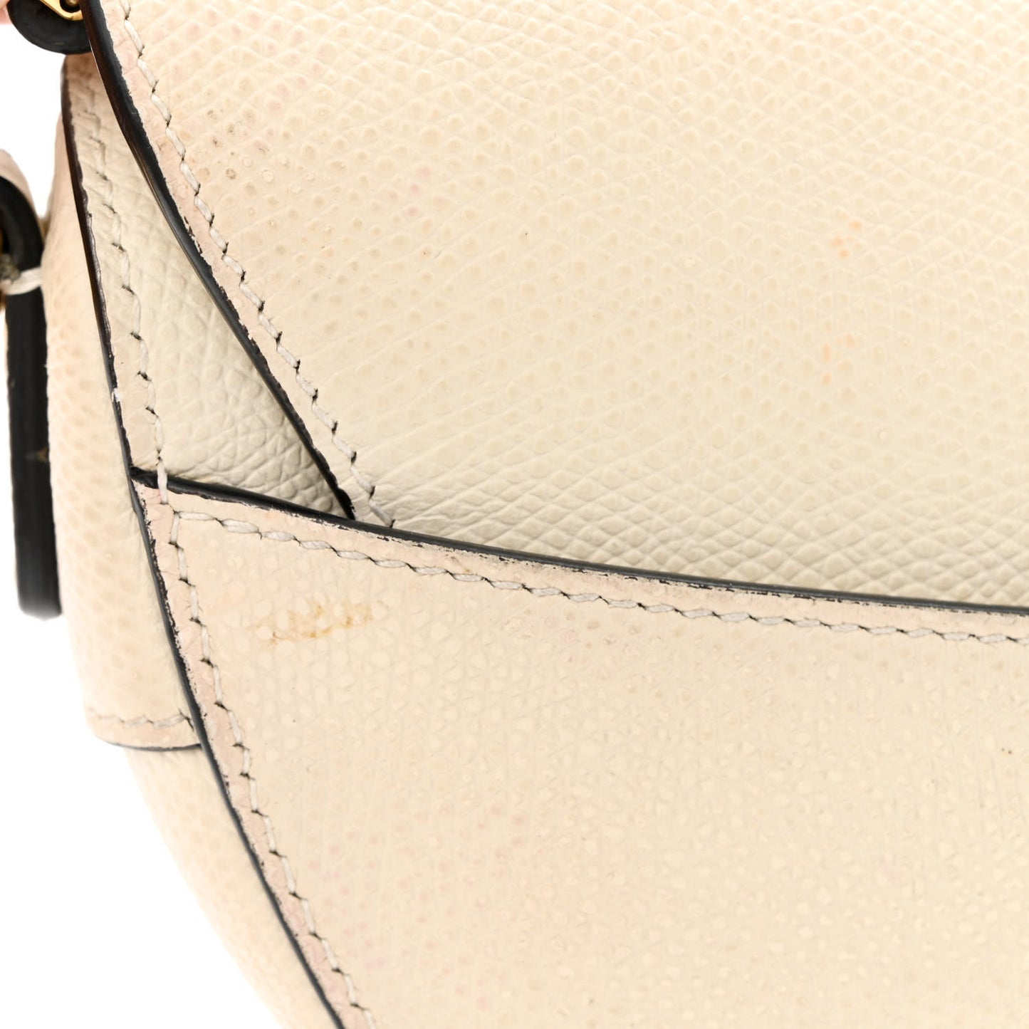 Grained Calfskin Mini Saddle Bag White