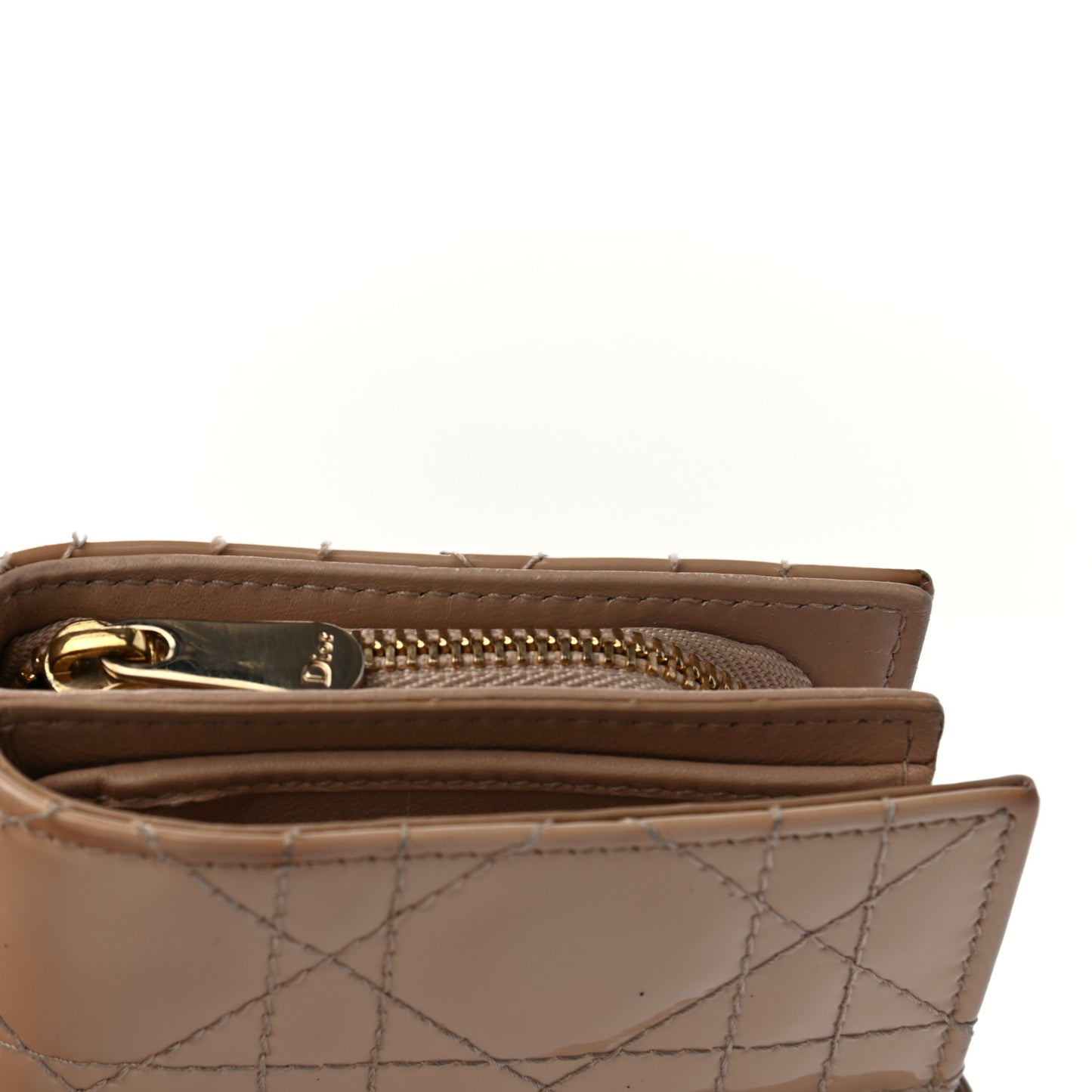 Patent Cannage Lady Dior Eden Wallet Beige