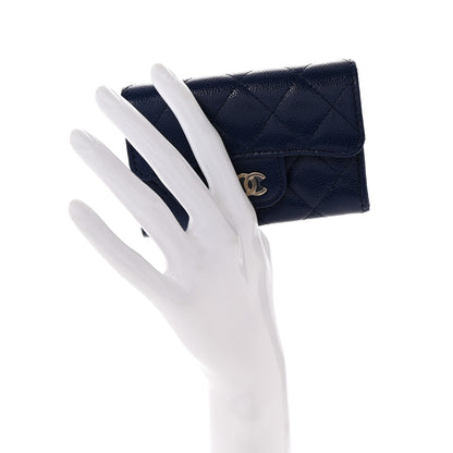 Chanel Caviar Quilted Flap Card Holder Wallet Navy Blue 2 of 9