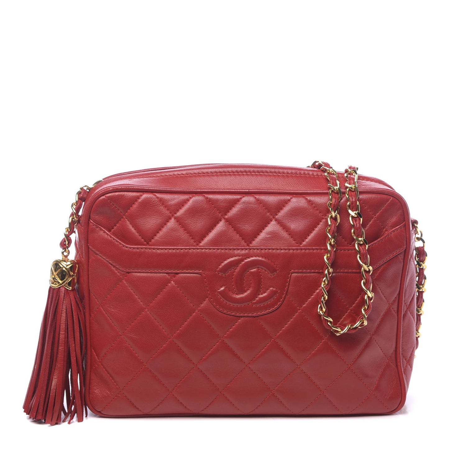 Lambskin Quilted CC Tassel Camera Case Red