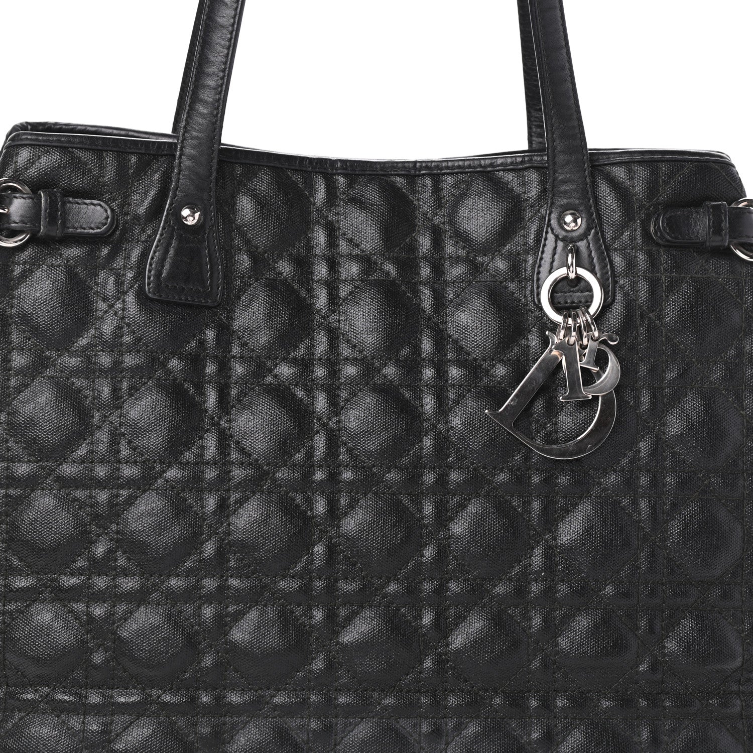 Christian Dior Coated Canvas Cannage Medium Panarea Tote Black 7 of 9