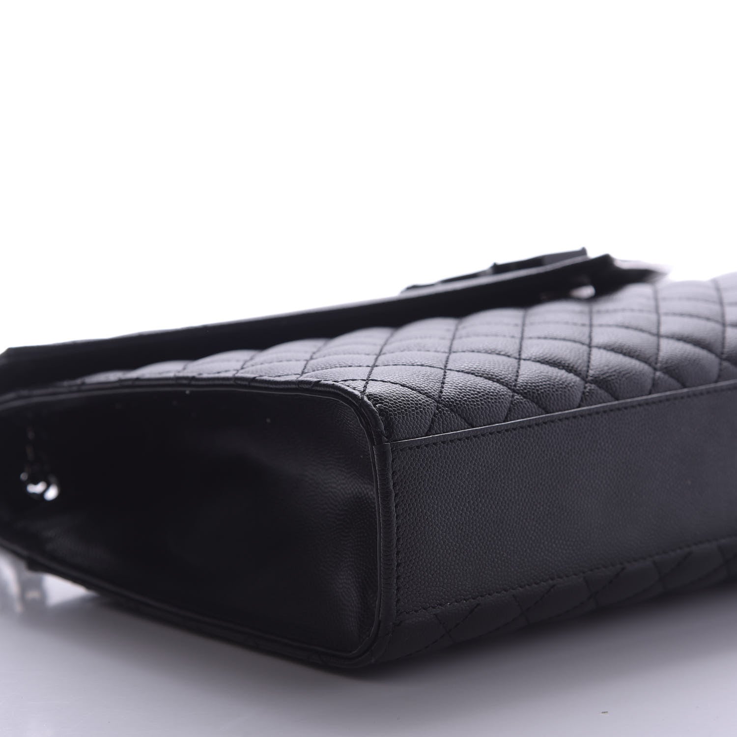 Saint Laurent Grain De Poudre Textured Mixed Matelasse Large Triquilt Monogram Monochrome Satchel Black 13 of 13