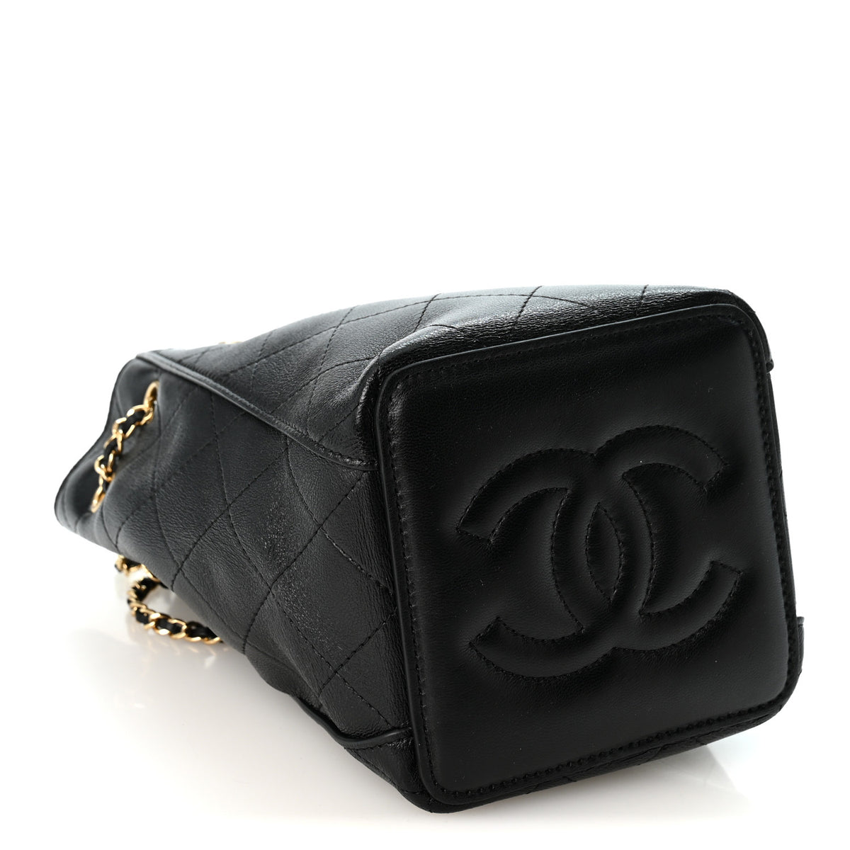 Chanel Lambskin Quilted Mini Bucket Bag With Chain  Black 6 of 19