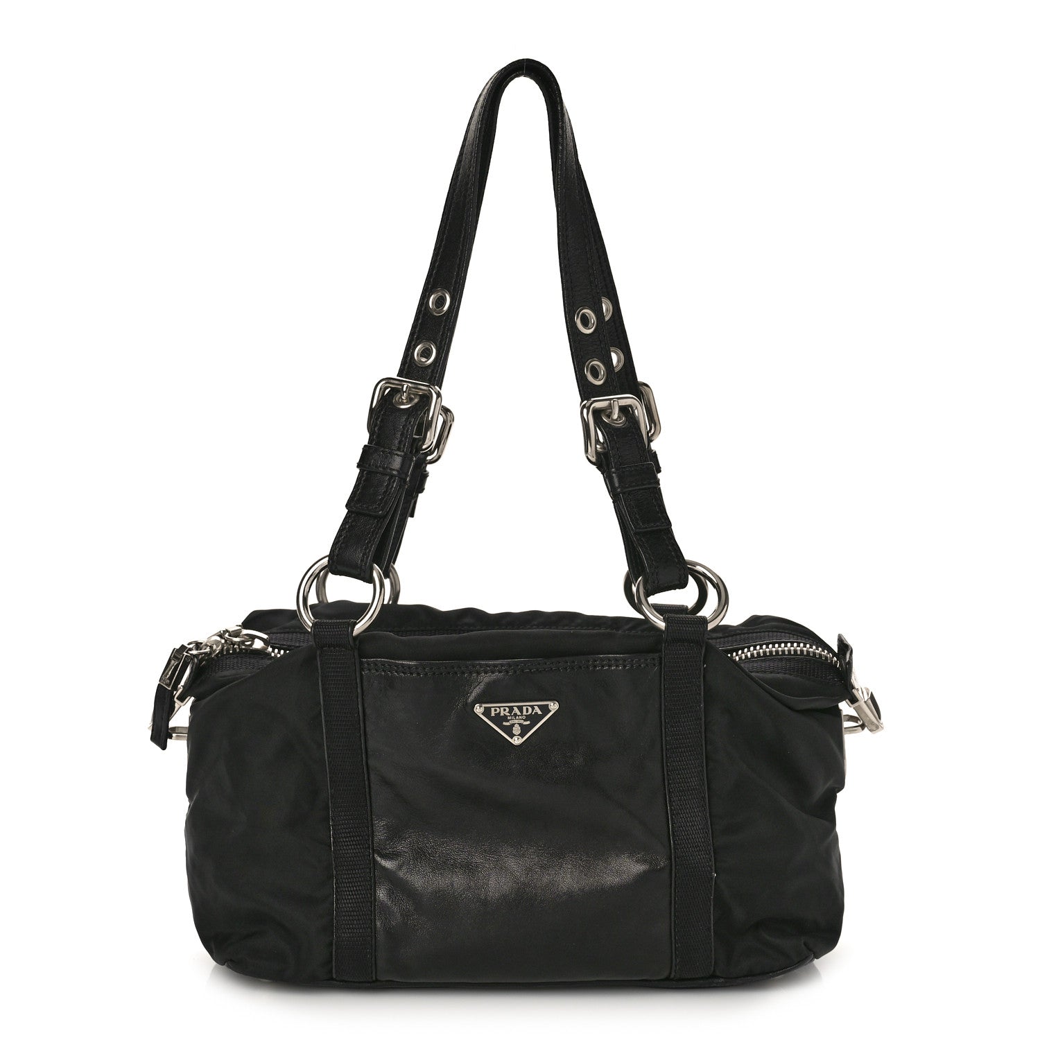 Prada Tessuto Nylon Soft Calfskin Shopping Satchel Black 1 of 11