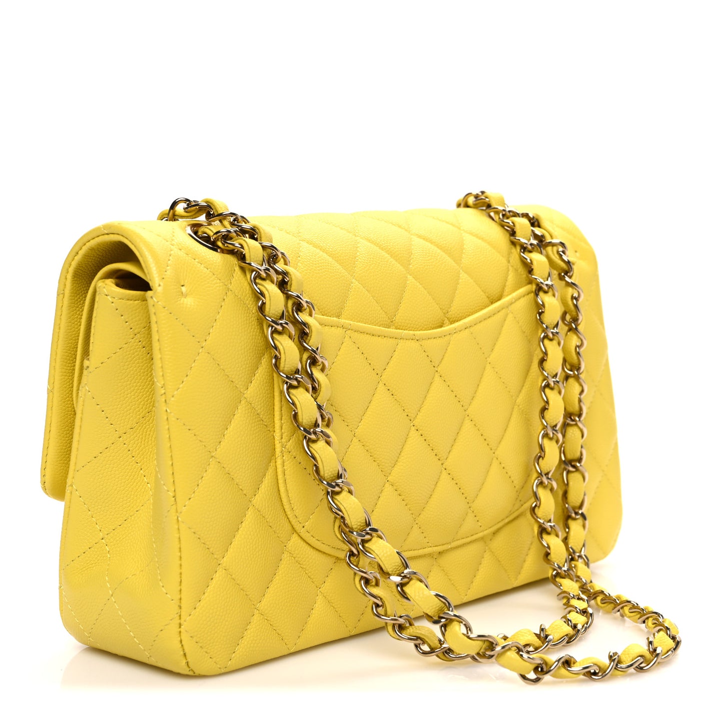 Caviar Quilted Medium Double Flap Yellow
