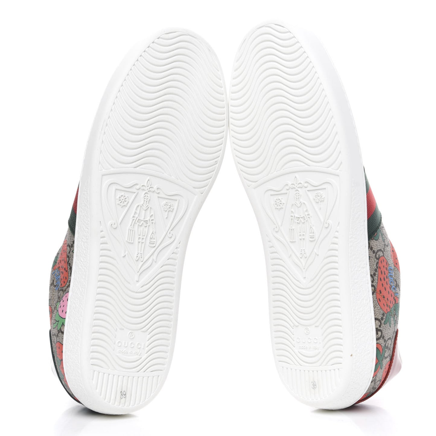 GG Supreme Monogram Strawberry Web Womens Ace Sneakers 39 Beige Multicolor Red Green