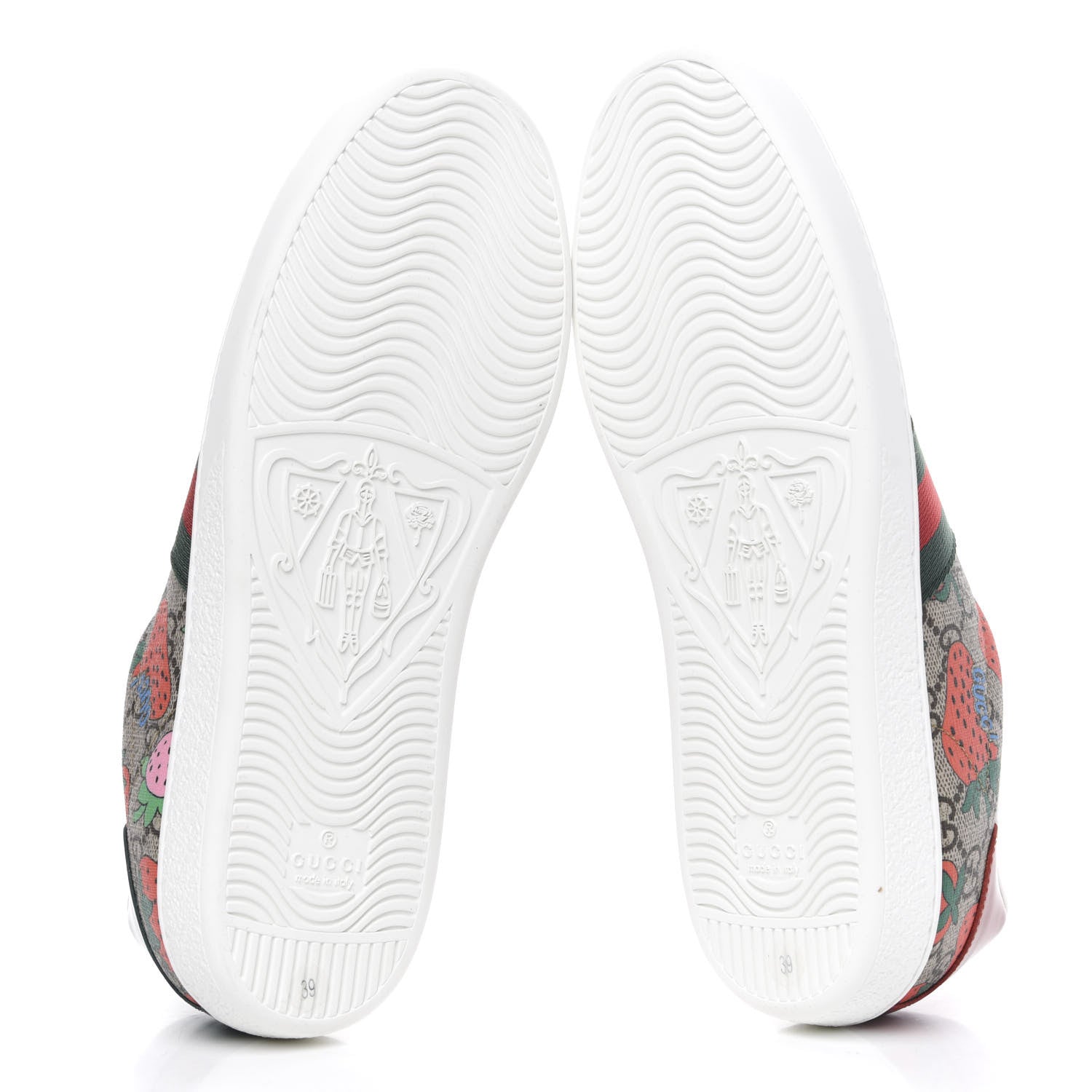 Gucci GG Supreme Monogram Strawberry Web Womens Ace Sneakers 39 Beige Multicolor Red Green 5 of 9