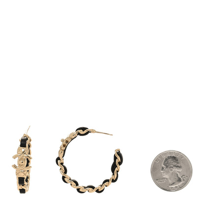 Chanel Metal Lambskin Quilted CC Turnlock Chain Hoop Earrings Gold Black 2 of 4