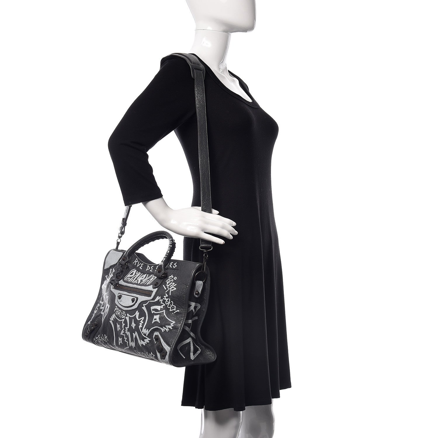 Balenciaga Agneau Arena Graffiti All Over Classic Hardware City Gris Fossile White 2 of 8