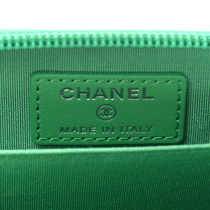 Chanel Caviar Quilted Boy Zip Around Coin Purse Wallet Green 6 of 7