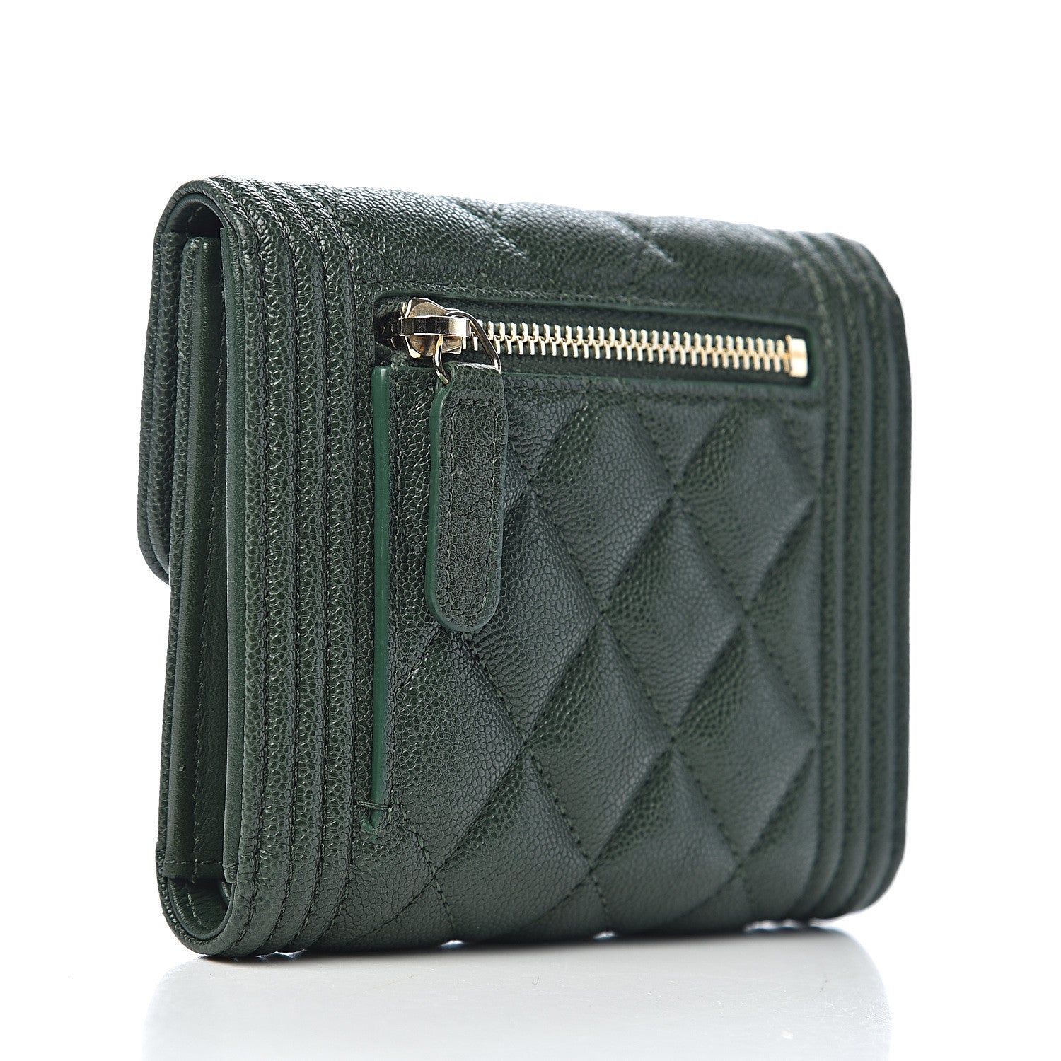 Chanel Caviar Quilted Compact Boy Wallet Green 3 of 8