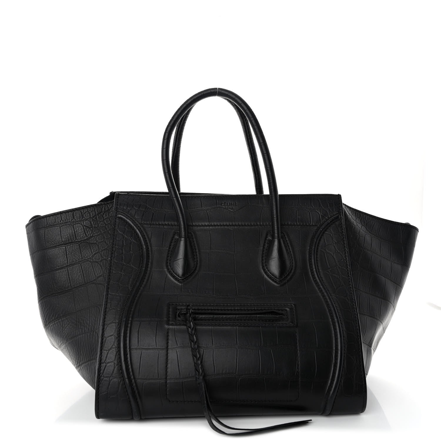 Celine Crocodile Embossed Calfskin Medium Phantom Luggage Black 1 of 10