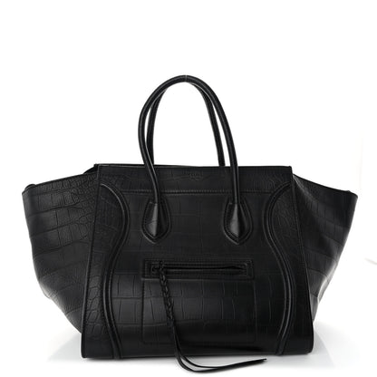 Celine Crocodile Embossed Calfskin Medium Phantom Luggage Black 1 of 10