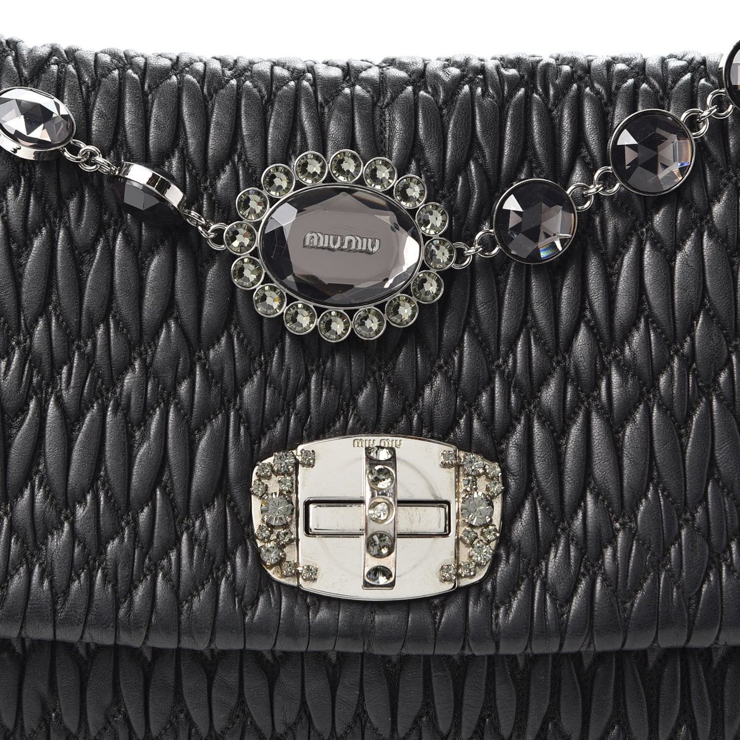 Nappa Matelasse Crystal Flap Clutch Black