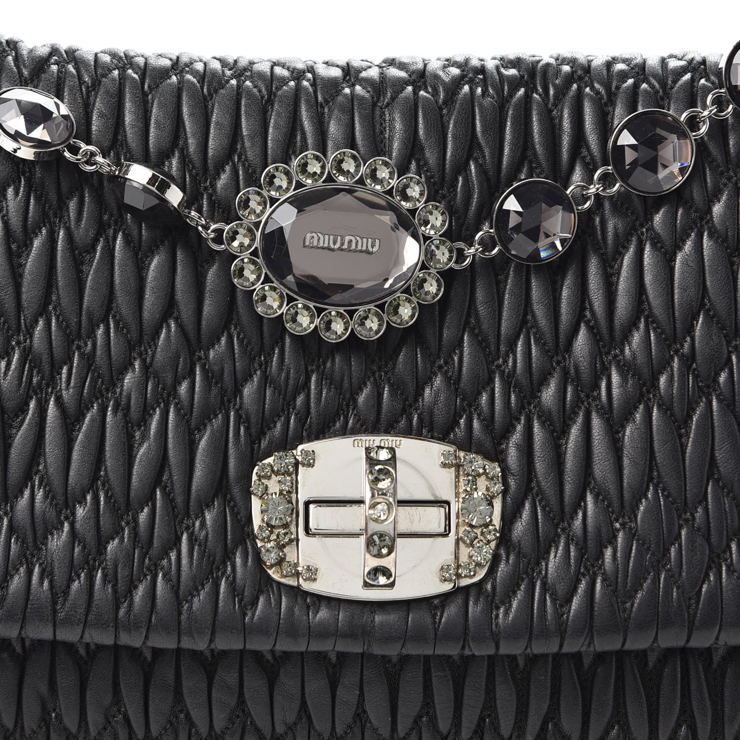 Miu Miu Nappa Matelasse Crystal Flap Clutch Black 8 of 8