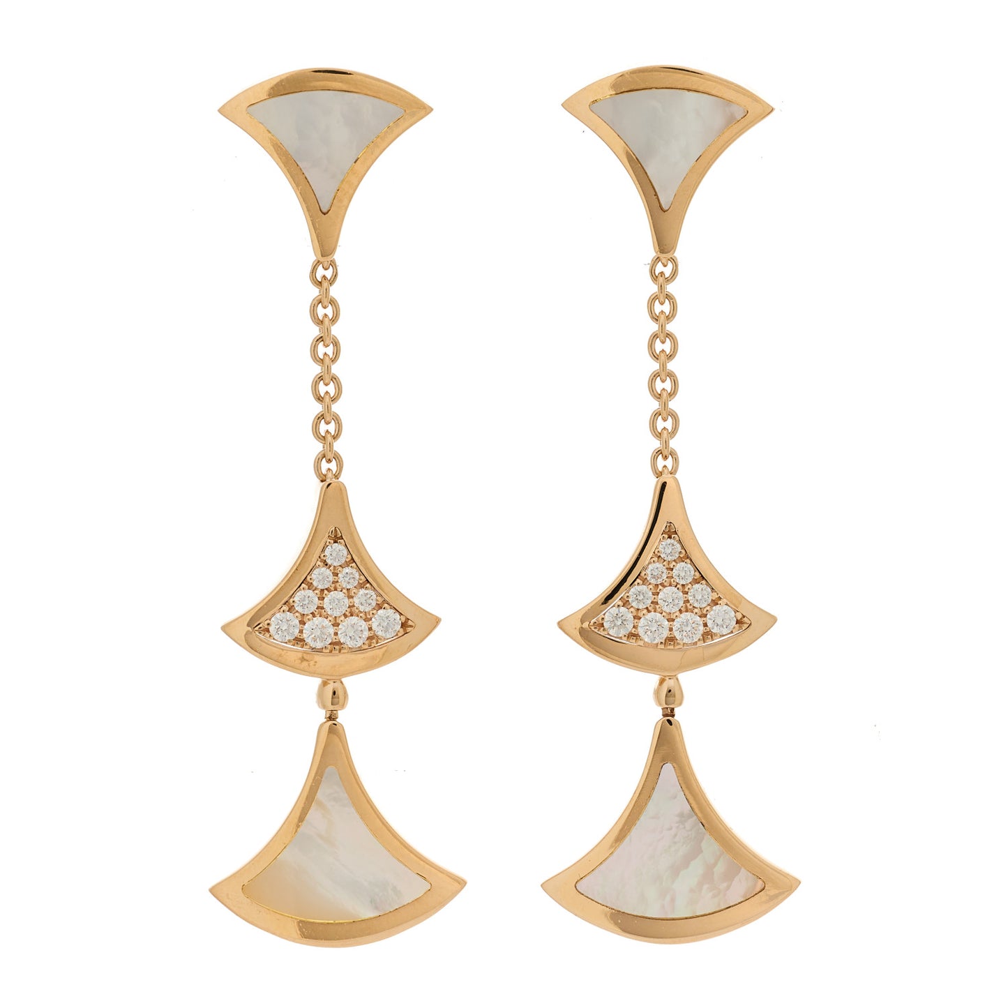 18K Rose Gold Diamond Mother of Pearl Divas' Dream 3 Motif Earrings