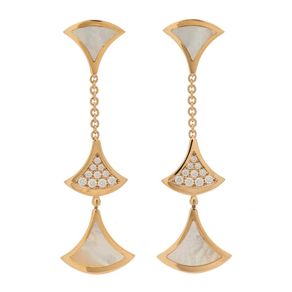Bulgari 18K Rose Gold Diamond Mother of Pearl Divas' Dream 3 Motif Earrings 1 of 6