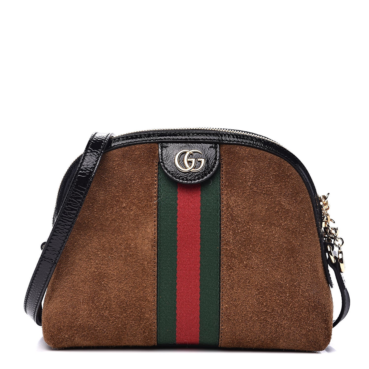 Gucci Suede Patent Web Small Ophidia Dome Shoulder Bag Nocciola Black 1 of 9