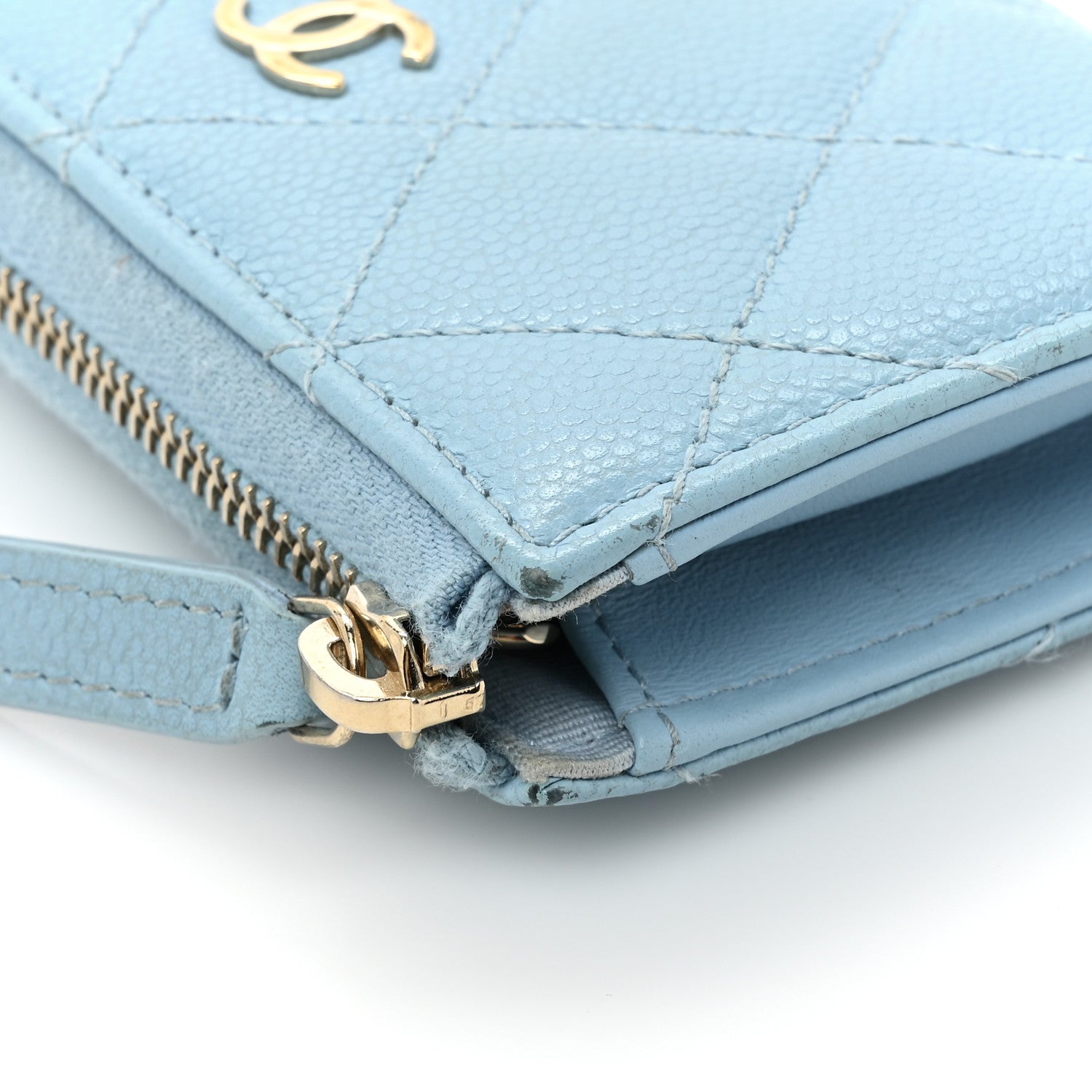 Chanel Caviar Quilted Zipped Key Holder Case Light Blue 12 of 13