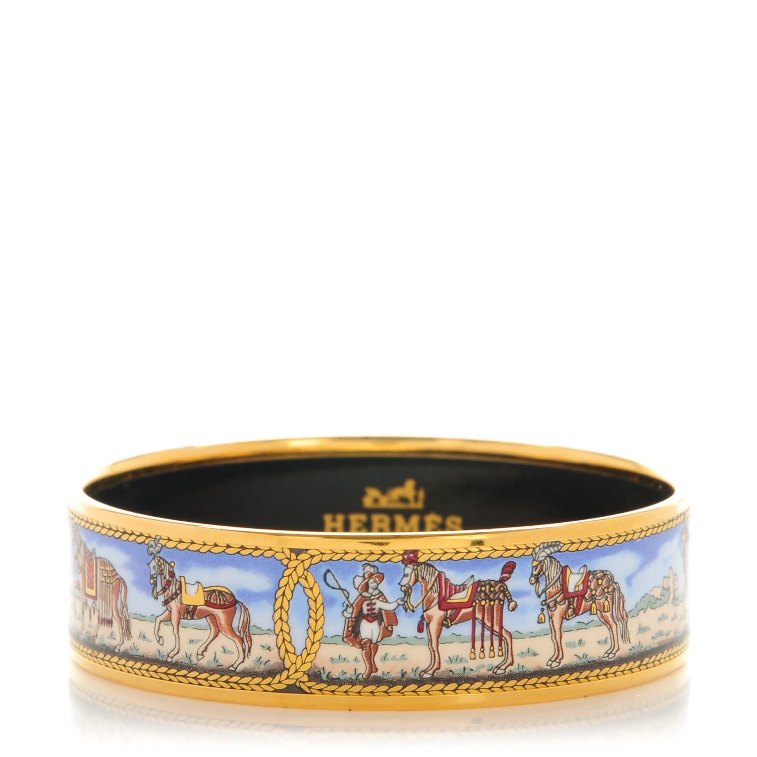 Hermes Enamel Printed Horses Wide Bracelet 65 1 of 6