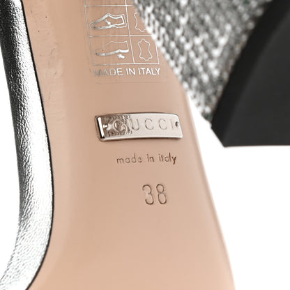 Gucci Sequin Satin Nappa GG Marmont Ankle Wrap 105mm Sandals 38 Silver Grigio Argento 6 of 9