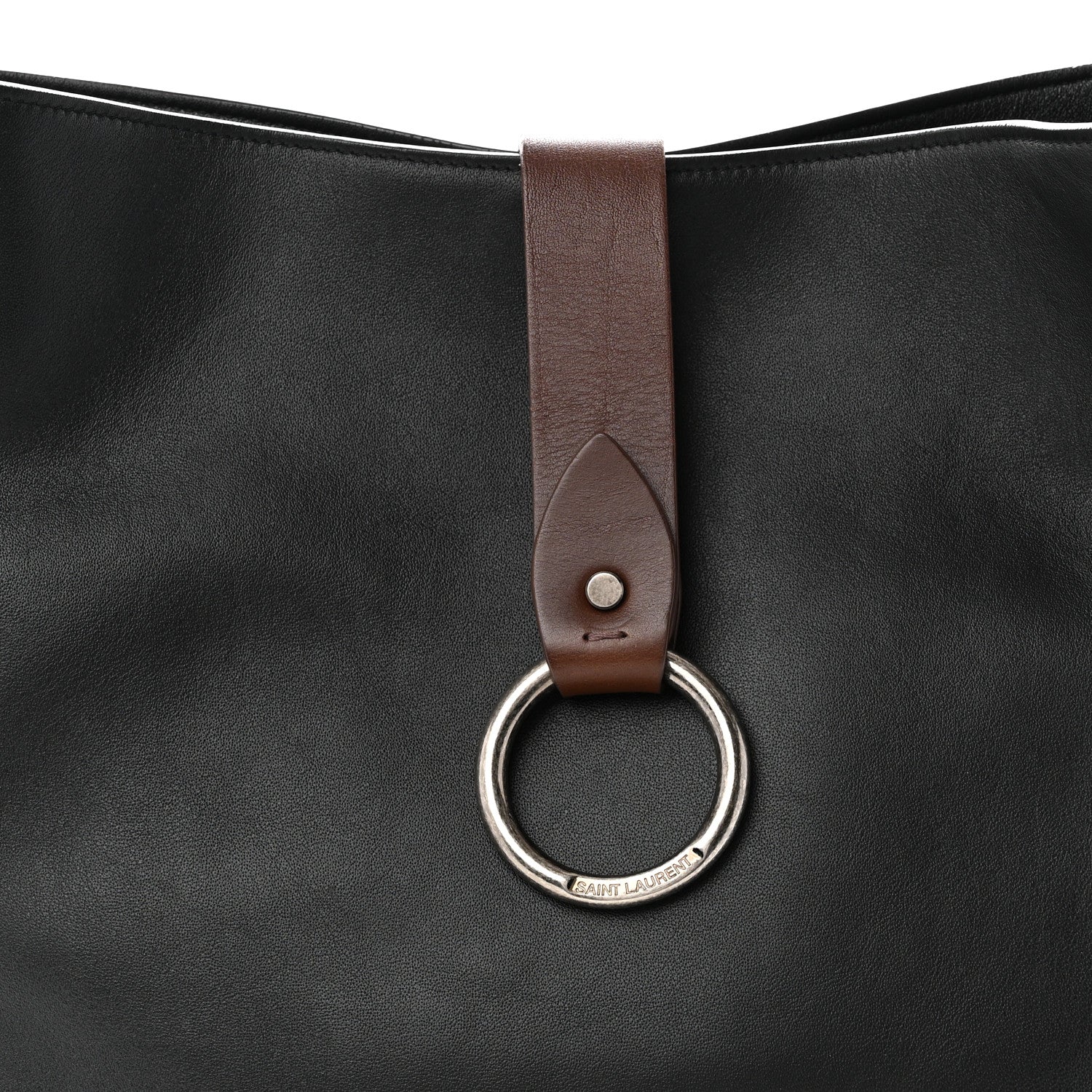 Saint Laurent Calfskin Ring Tote Black Brown 8 of 11