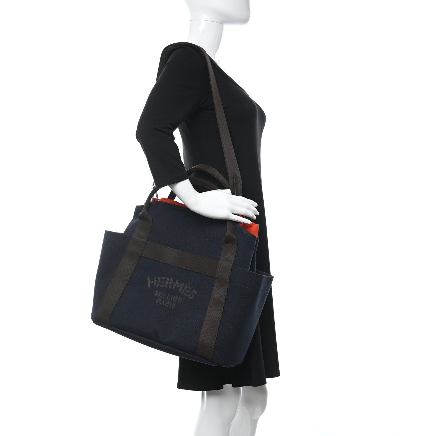 Hermes Toile Sac De Pansage Groom Bleu Navy Feu 2 of 13